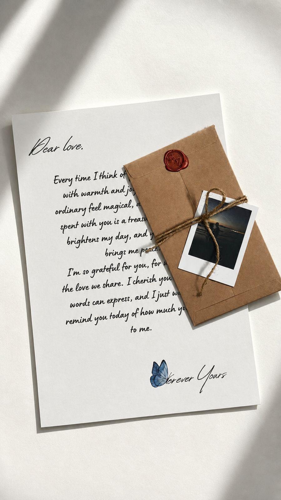 Custom letter with envelope and polaroid